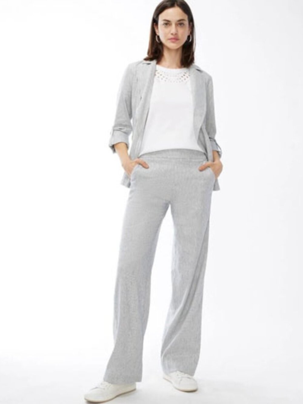 Chico's Amelia Linen Blend Wide Leg Pull-On Pants Seersucker w/ Pockets NWT 3R